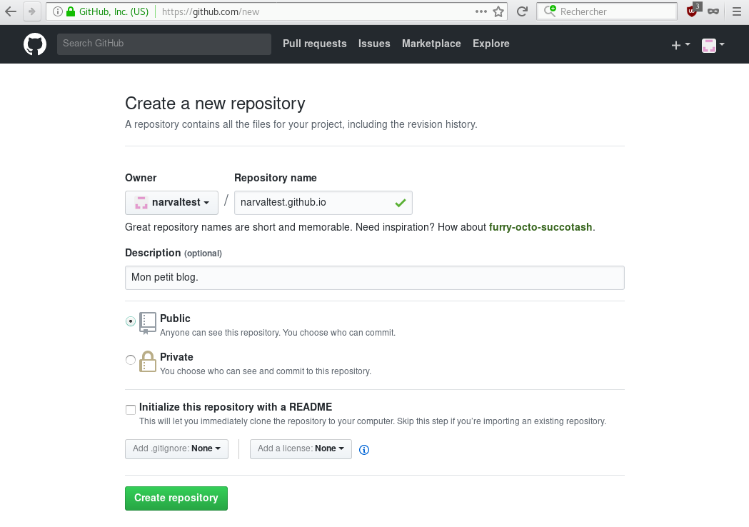 Création d’un dépôt sur Github.